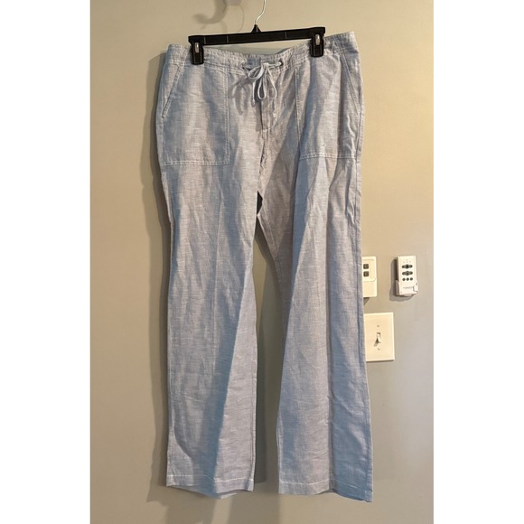 Gap Womens Light Blue Striped Linen Blend Drawstring Waist Casual Pants Nautical - Picture 1 of 9